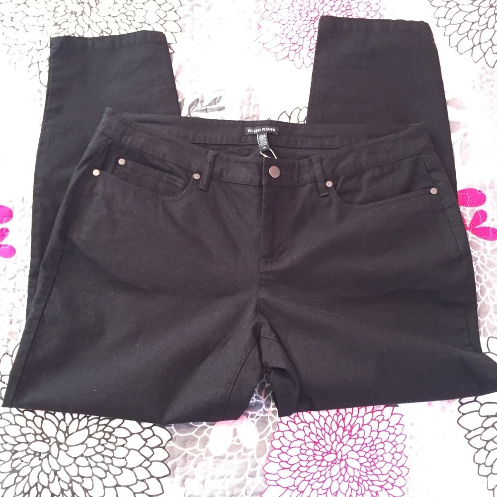 NWT Eileen Fisher Slim Ankle Jeans Black sz 14